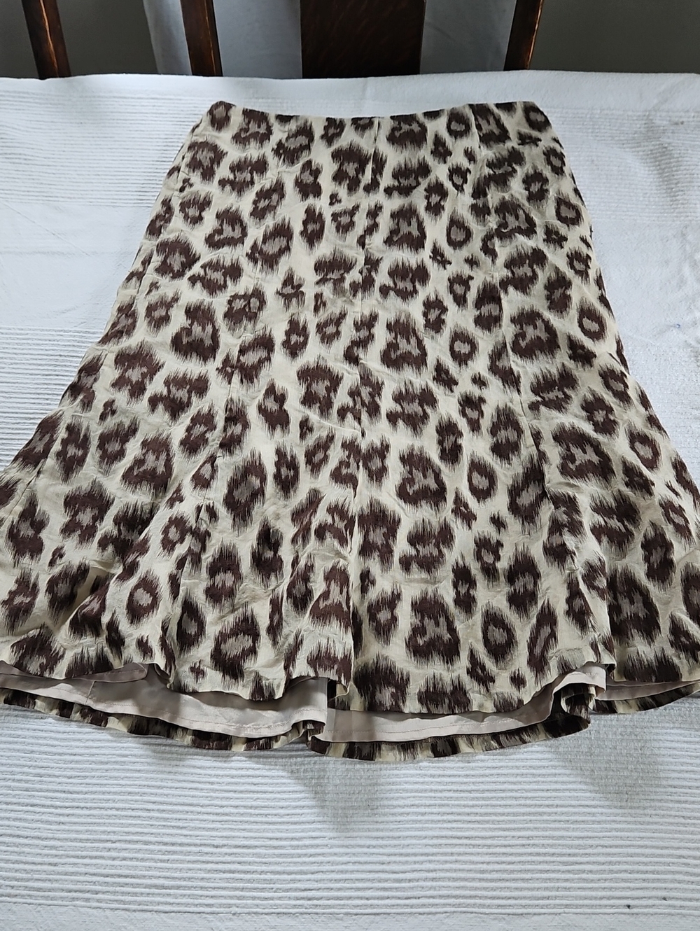 Talbots Leopard-Print A-Line Skirt in Brown and Cream